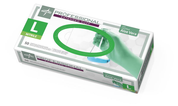 Professional Powder-Free Textured Nitrile Exam Gloves with Aloe Vera, Size L, 12" Extended Cuff, 500/CS (PRO31773) Case of 500