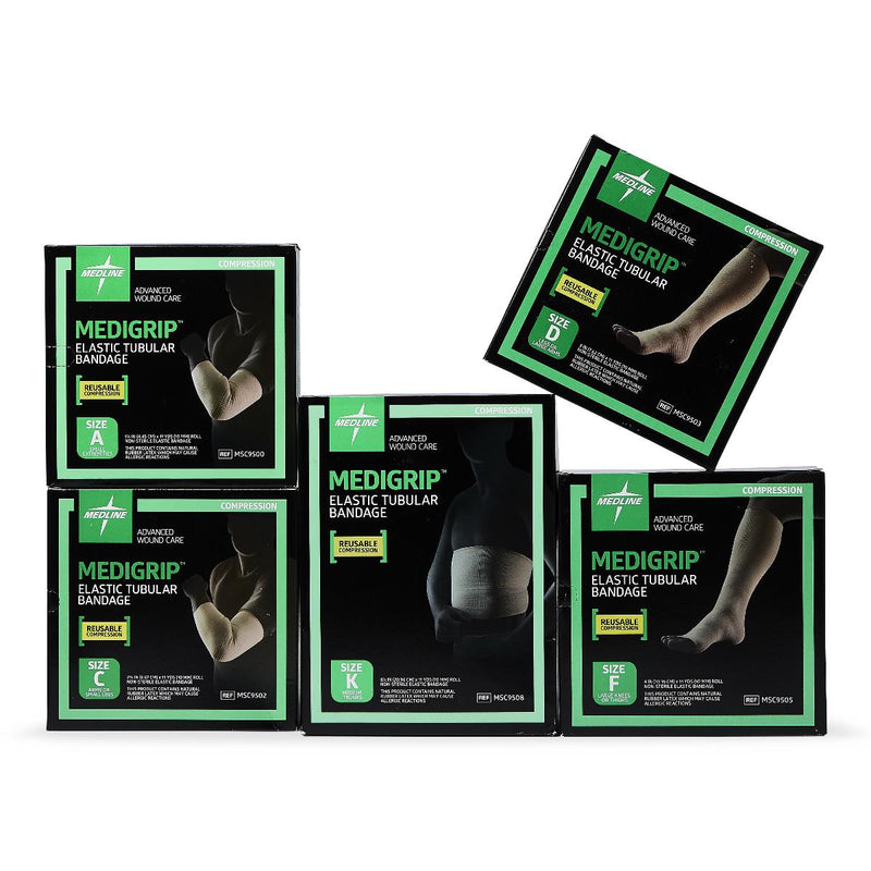 Medigrip Elastic Tubular Support Bandage, Latex, Size E, Large Ankles, Medium Knees, Small Thighs, 3.5" W (8.75 cm), 30/CS  (MSC9504YD) Case of 30