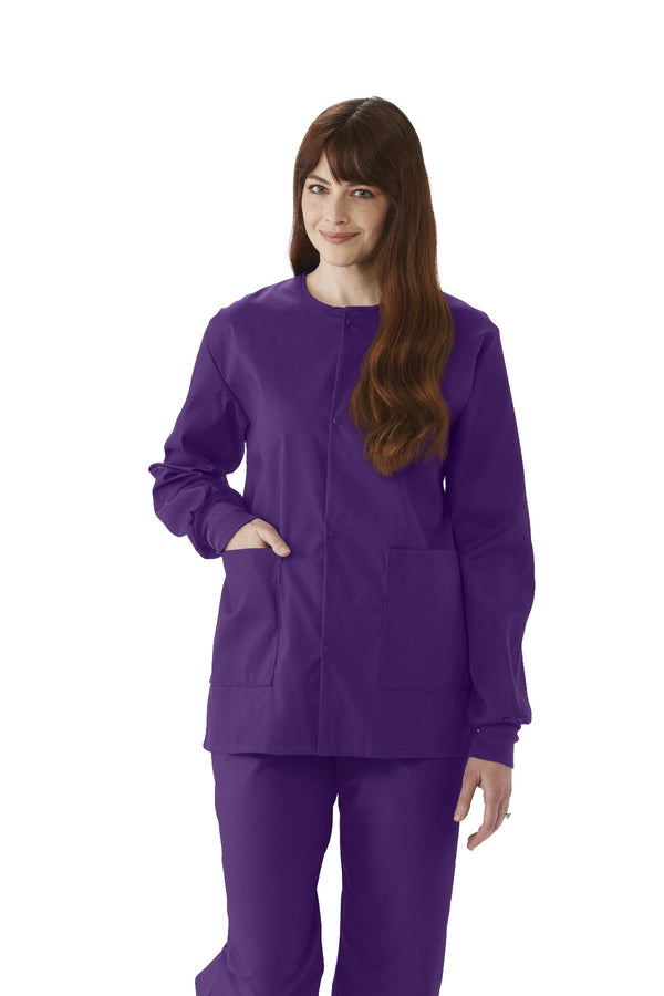 ComfortEase Unisex Crew-Neck Warm-Up Jacket with Knit Cuffs, Rich Purple, Size S, 1/EA  (8832JPPS) Each