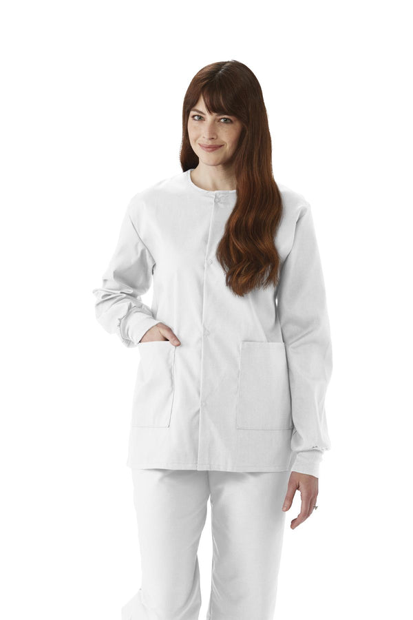 ComfortEase Unisex Crew-Neck Warm-Up Jacket with Knit Cuffs, White, Size 5XL, 1/EA  (8832XTQ5XL) Each