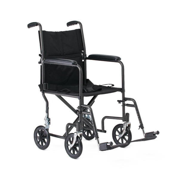 Basic Steel Transport Chair with Permanent Full-Length Arms and Swing-Away Footrests, 250 lb. Capacity, 19" Wide, Black, 1/EA  (MDS808200B) Each