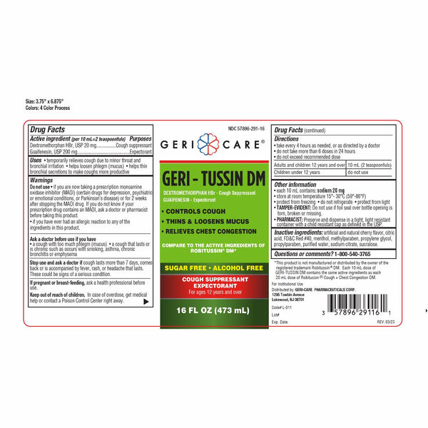 Geri-Tussin DM Cough Suppressant with Guaifenesin 200 mg and Dextromethorphan 20 mg, Sugar-Free, Alcohol-Free, 16 oz. Bottle, 1 BT (OTC066016) 1 Bottle