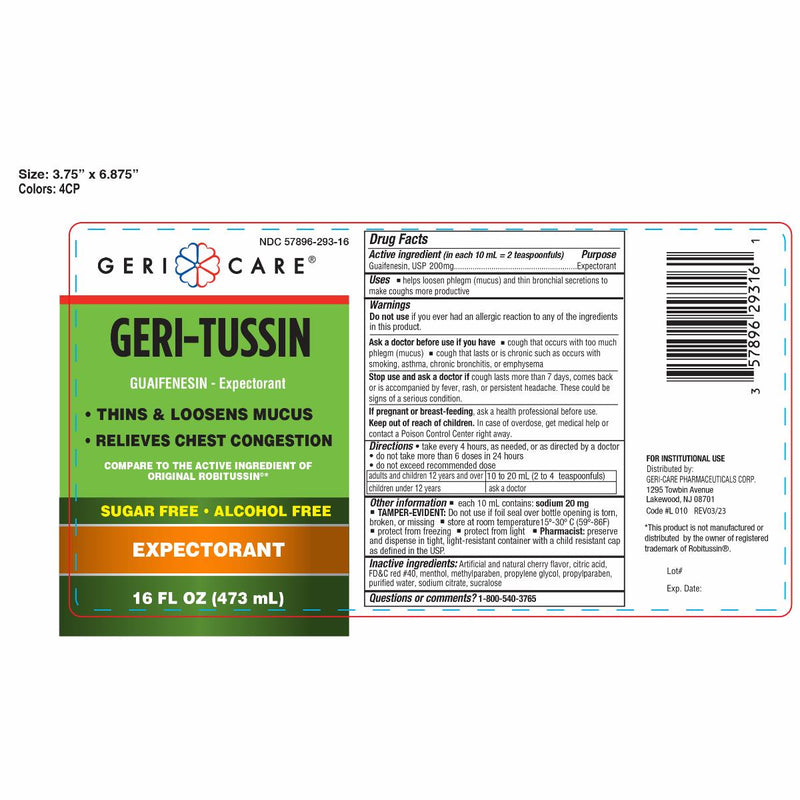 Geri-Tussin Guaifenesin Syrup, Sugar-Free, Alcohol-Free, 200 mg/10 mL, 16 oz. Bottle, 1 BT (OTC079316) 1 Bottle