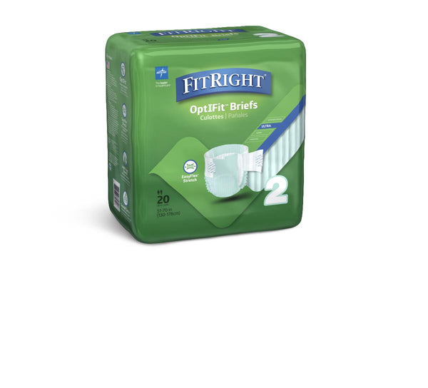 FitRight Ultra-Stretch Adult Incontinence Briefs, Size L/XL/XXL, for Waist Size 51"-70", 80/CS (FRSU2) Case of 80