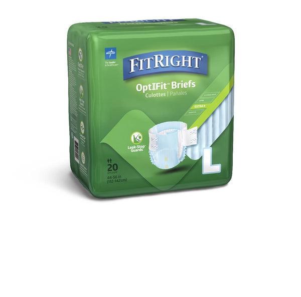 FitRight Plus Adult Incontinence Briefs, Size L, for Waist Size 44"-56", 80/CS (FITPLUSLG) Case of 80