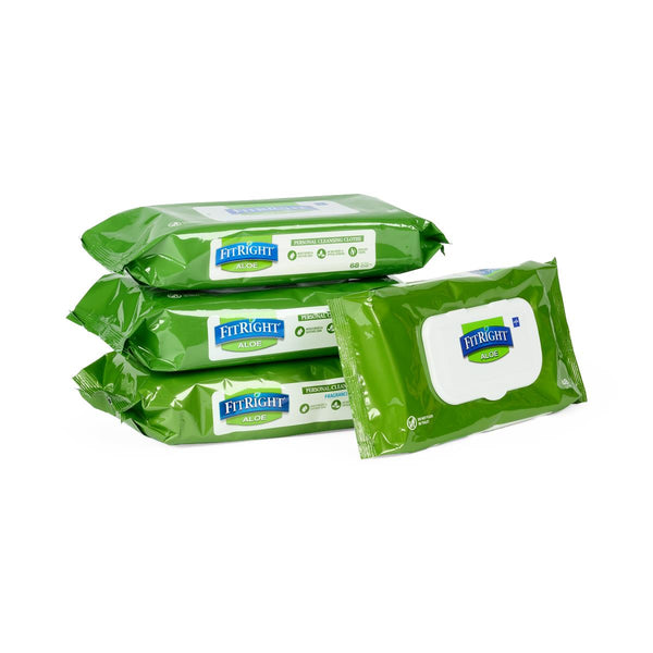 FitRight Aloe Scented Wet Wipes, 8" x 10", Peel and Reseal Pack, 68/Pack, 816/CS (MSC263754) Case of 816