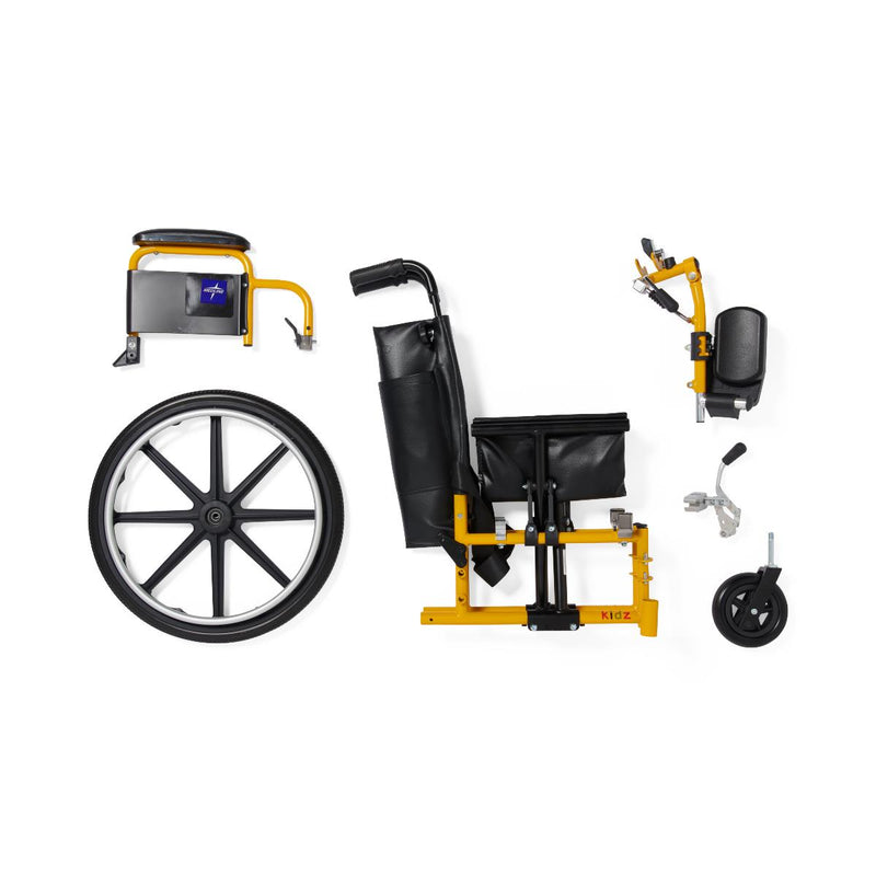 Excel Pediatric Wheelchair with Vinyl Upholstery, Elevating Legrests, Telescoping Handles, and Seat Belt, Yellow, 14"W, 1/EA  (MDS806140PD) Each