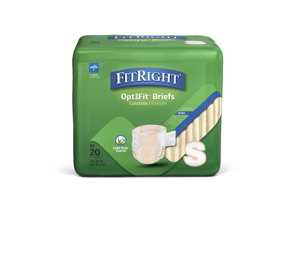 FitRight Ultra Adult Incontinence Briefs, Size S, for Waist Size 20"-32", 80/CS (FITULTRASM) Case of 80