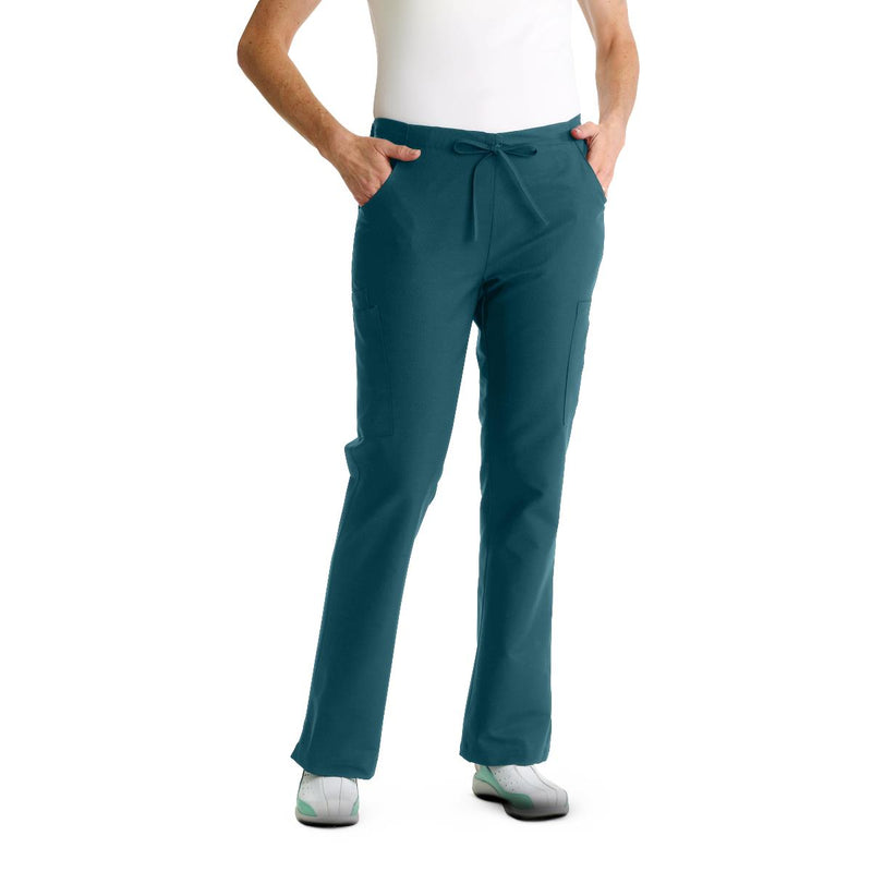 ComfortEase Women's Modern Fit Cargo Scrub Pants with 4 Pockets, Caribbean Blue, Tall Inseam, Size L, 1/EA  (8865JCBLT) Each