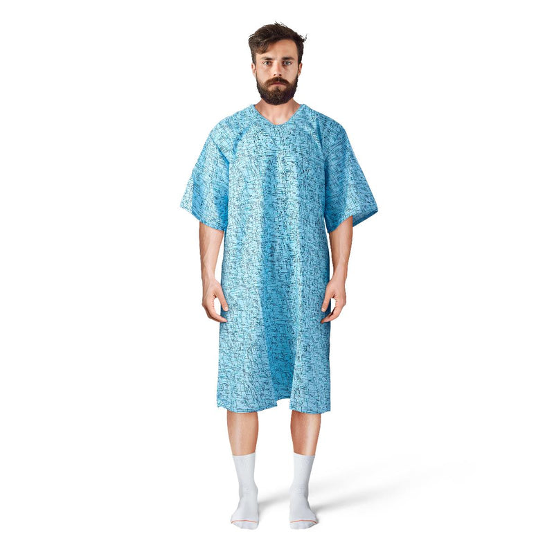 PerforMAX Patient Gown, Cascade Blue Print, One Size Fits Most, 12/DZ  (MDTPG7RTSCAB) 1 Dozen