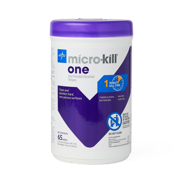 Micro-Kill One Germicidal Alcohol Wipes, Reclosable Canister, 65-Count, 7" x 15", 1 CN (MSC351310H) 1 Can