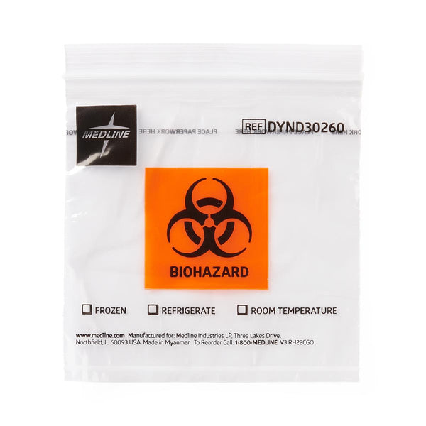 Zip-Style Biohazard Specimen Bag with Pocket, 6" x 6", 1/EA  (DYND30260H) Each