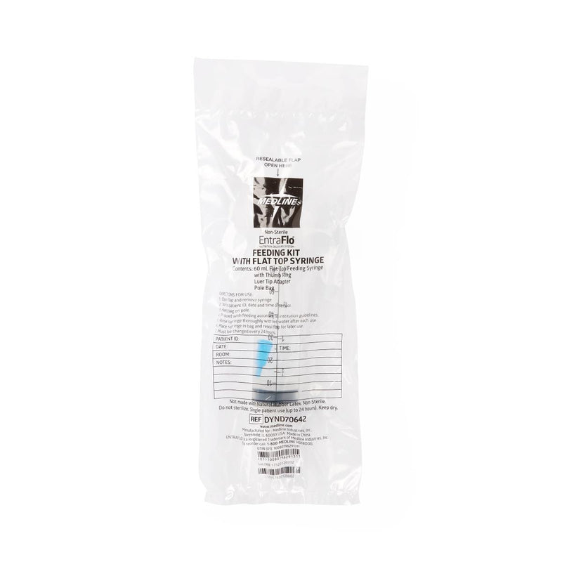 Enteral Feeding Syringe with IV Pole Bag, Flat Top with Ring, 60 cc, 30/CS (DYND70642) Case of 30