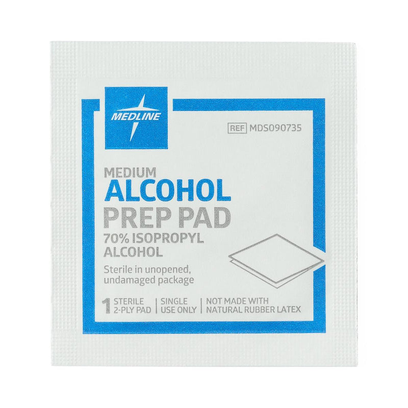 Alcohol Prep Pads, 2-Ply, Size M, 1-1/8" x 2-3/8", 200/BX  (MDS090735Z) Box of 200