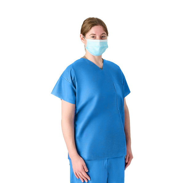 Disposable Unisex Scrub Shirt with V-Neck, Blue, Size XL, 30/CS  (NON27202XL) Case of 30