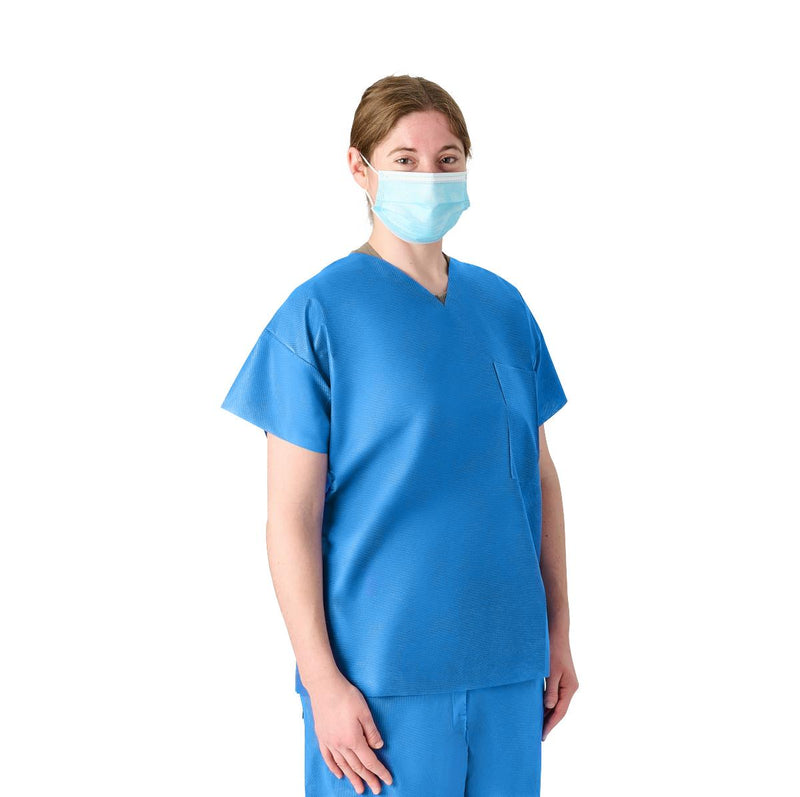 Disposable Unisex Scrub Shirt with V-Neck, Blue, Size XL, 30/CS  (NON27202XL) Case of 30