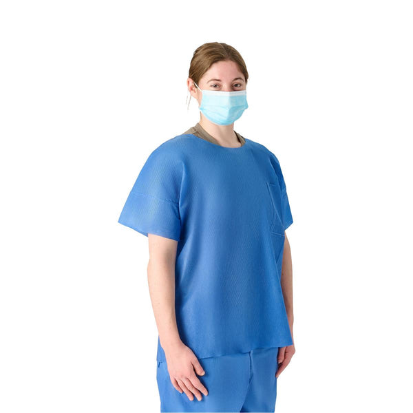 Disposable Unisex Scrub Shirt with Round Neck, Blue, Size XL, 30/CS  (NON27212XL) Case of 30