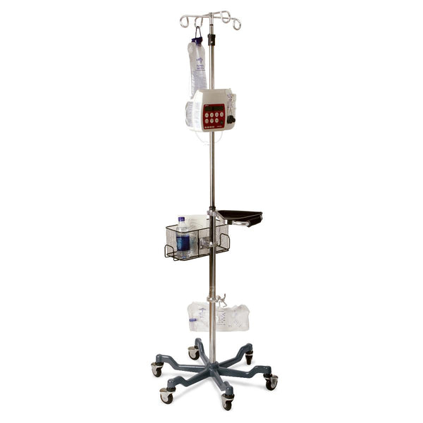 Stainless Steel 6-Leg Heavy-Duty IV Pole, Quick Release Caster, 4 Hook, 73" to 99-1/5", Gray Base, 2/CS (MDS80600GRY) Case of 2