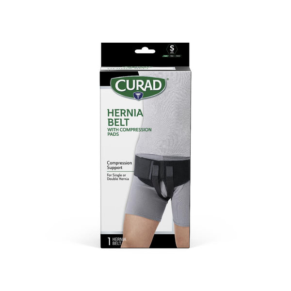 CURAD Hernia Belt with Removable Compression Pads, Hook-and-Loop Closure, Elastic, Black, Size S, Retail Packaging, 1 EA (CURORT224SHH) Each