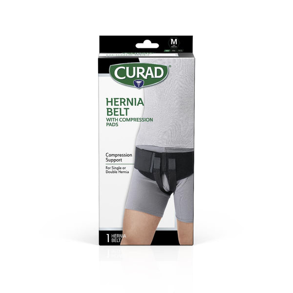 CURAD Hernia Belt with Removable Compression Pads, Hook-and-Loop Closure, Elastic, Black, Size M, Retail Packaging, 4 Belts/Case, 4/CS (CURORT224M) Case of 4