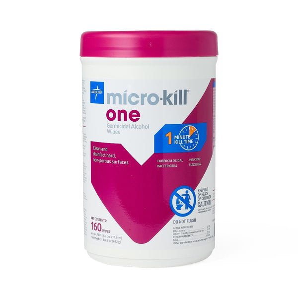 Micro-Kill One Germicidal Alcohol Wipes, Reclosable Canister, 160-Count, 6" x 6.7", 1 CN (MSC351300H) 1 Can