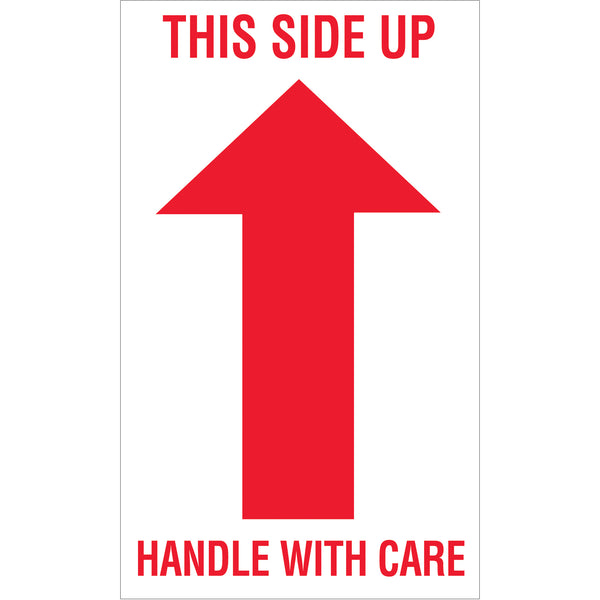 3 x 5" - "This Side Up - Handle With Care" Arrow Labels (DL1050) Roll Of 500