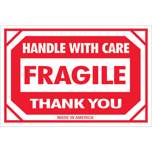 2 x 3" - "Fragile - Handle With Care" Labels (DL1053) Roll Of 500