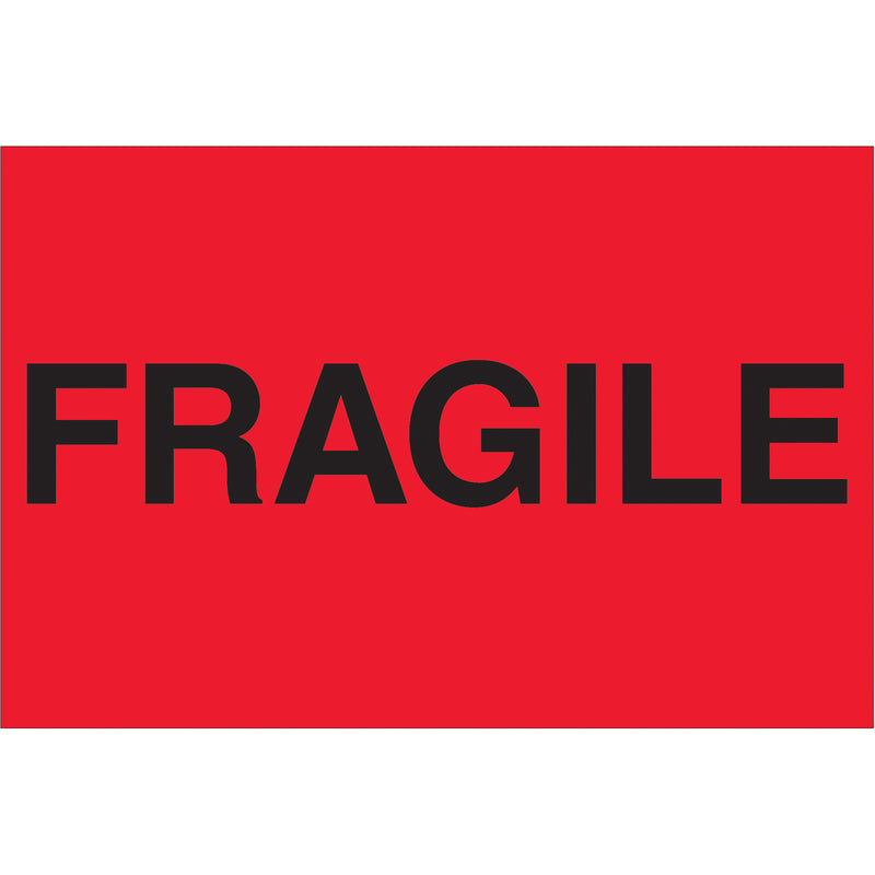 2 x 3" - "Fragile" (Fluorescent Red) Labels, Roll Of 500 Roll Of 500