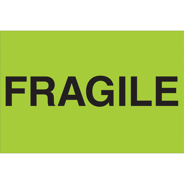 2 x 3" - "Fragile" (Fluorescent Green) Labels (DL1056) Roll Of 500