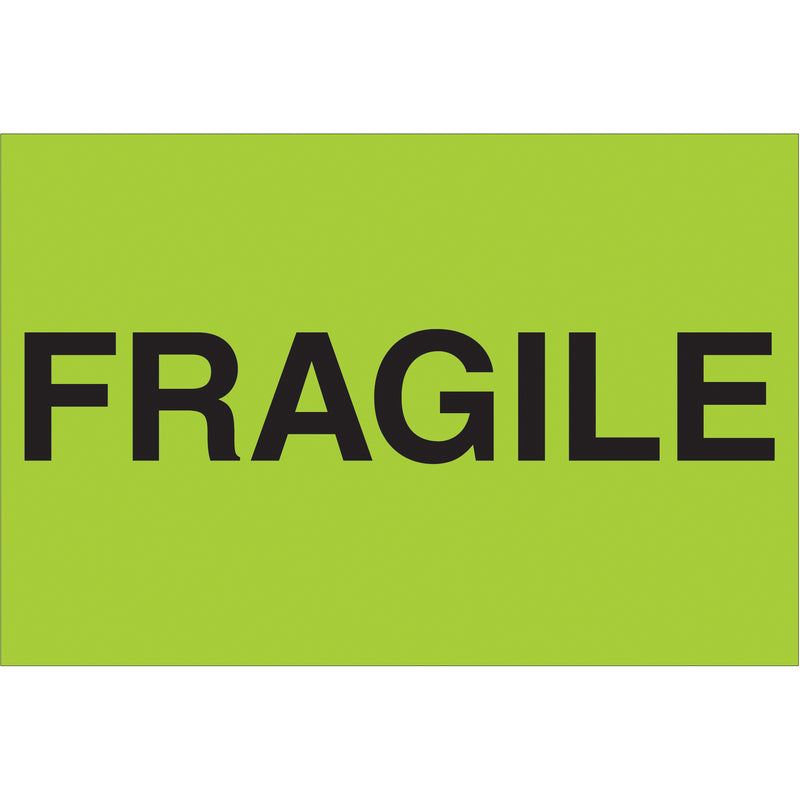 2 x 3" - "Fragile" (Fluorescent Green) Labels (DL1056) Roll Of 500