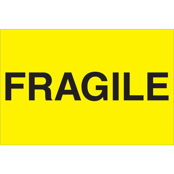 2 x 3" - "Fragile" (Fluorescent Yellow) Labels (DL1057) Roll Of 500