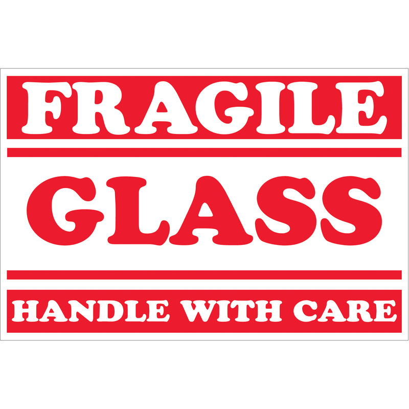 2 x 3" - "Fragile - Glass - Handle With Care" Labels (DL1058) Roll Of 500