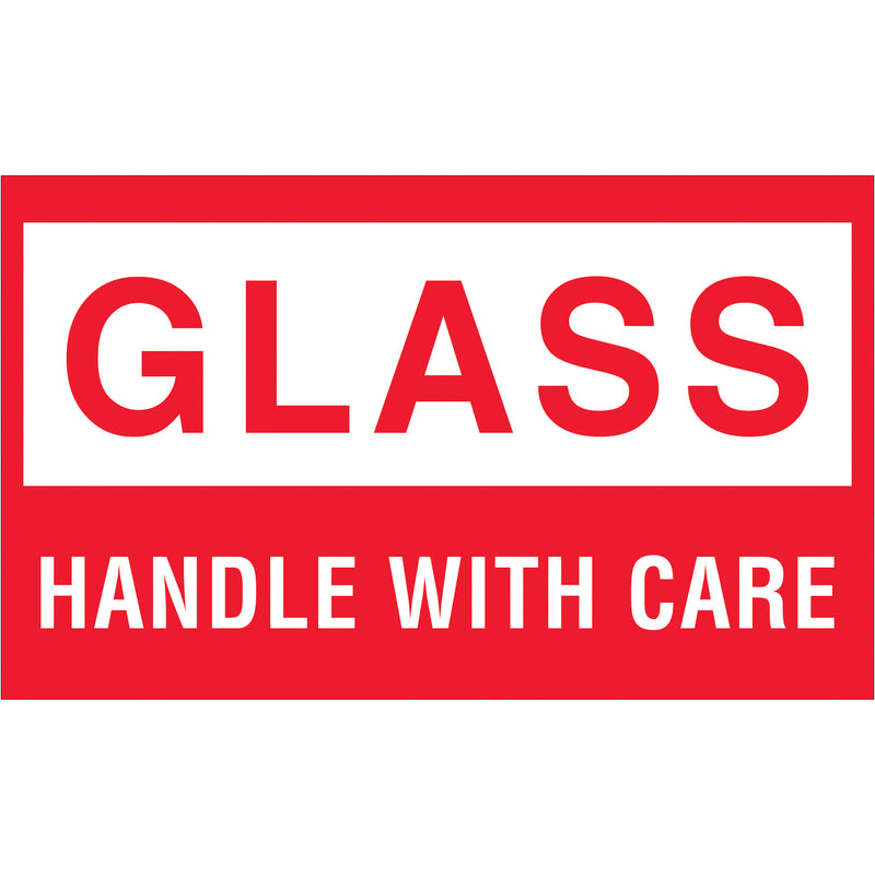 3 x 5" - "Glass - Handle With Care" Labels (DL1060) Roll Of 500