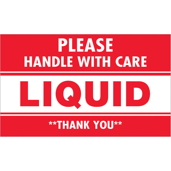 3 x 5" - "Please Handle With Care - Liquid - Thank You" Labels (DL1061) Roll Of 500