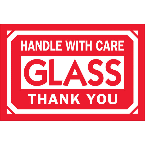 2 x 3" - "Glass - Handle With Care - Thank You" Labels (DL1062) Roll Of 500