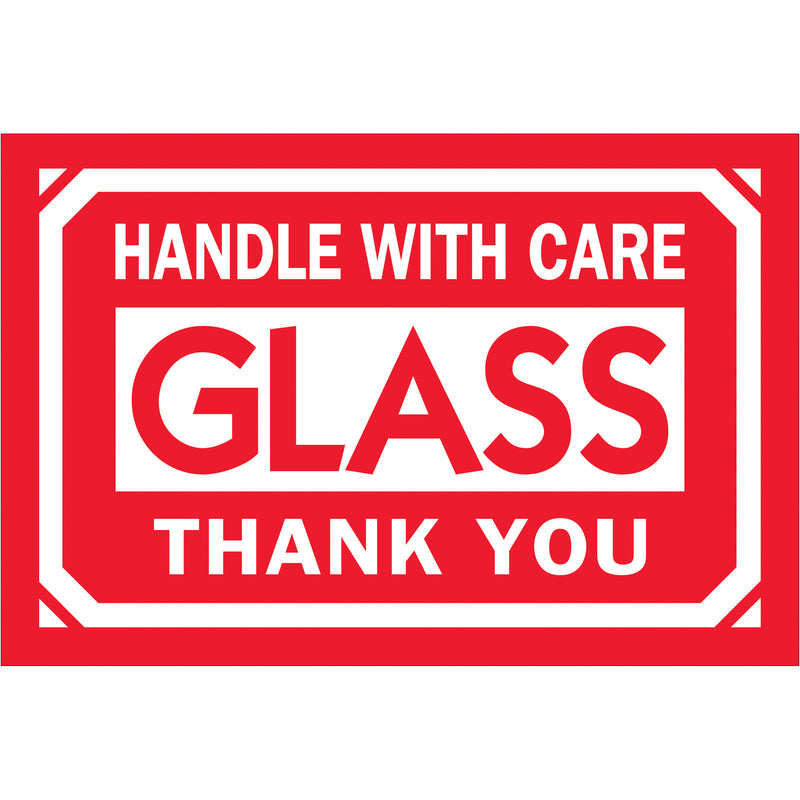 2 x 3" - "Glass - Handle With Care - Thank You" Labels (DL1062) Roll Of 500