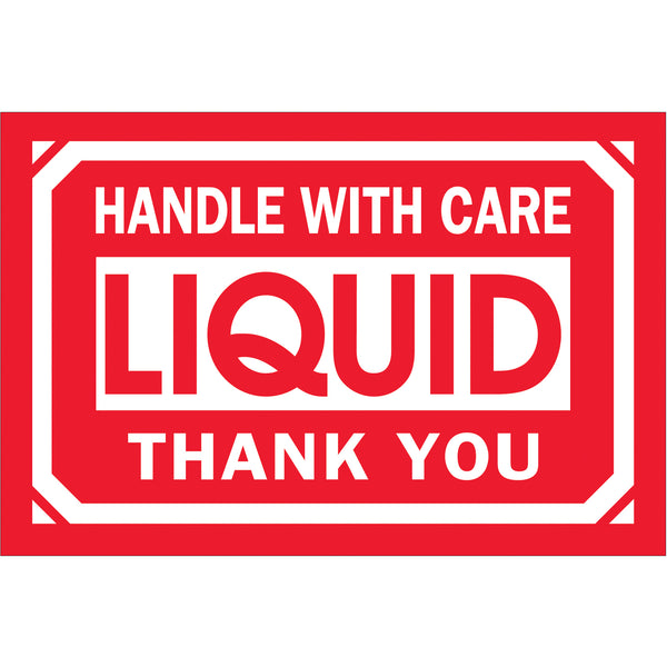 2 x 3" - "Handle With Care - Liquid - Thank You" Labels (DL1063) Roll Of 500