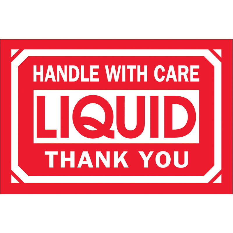 2 x 3" - "Handle With Care - Liquid - Thank You" Labels (DL1063) Roll Of 500