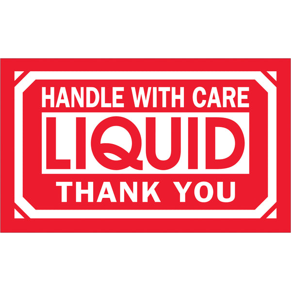 3 x 5" - "Handle With Care - Liquid - Thank You" Labels (DL1064) Roll Of 500