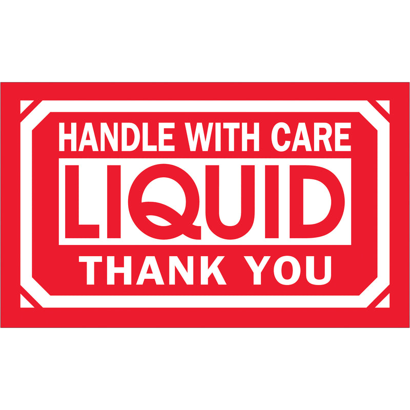 3 x 5" - "Handle With Care - Liquid - Thank You" Labels (DL1064) Roll Of 500