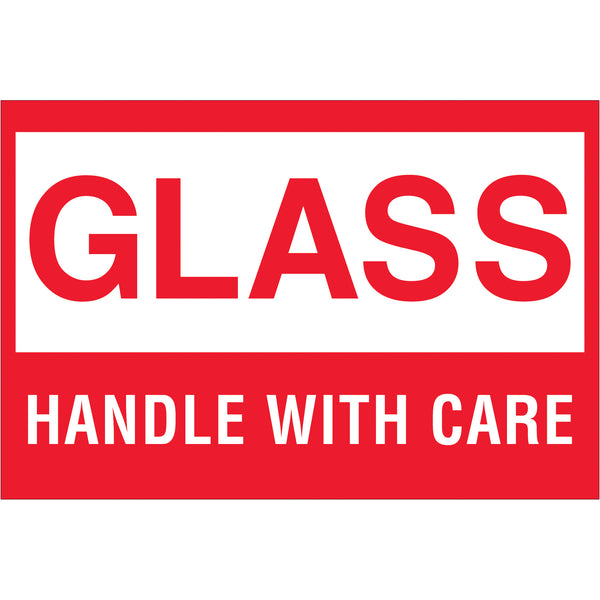 TAPE LOGIC® Labels, "Glass - Handle With Care, 2" x 3", Red/White, 500/Roll (DL1065) Roll Of 500