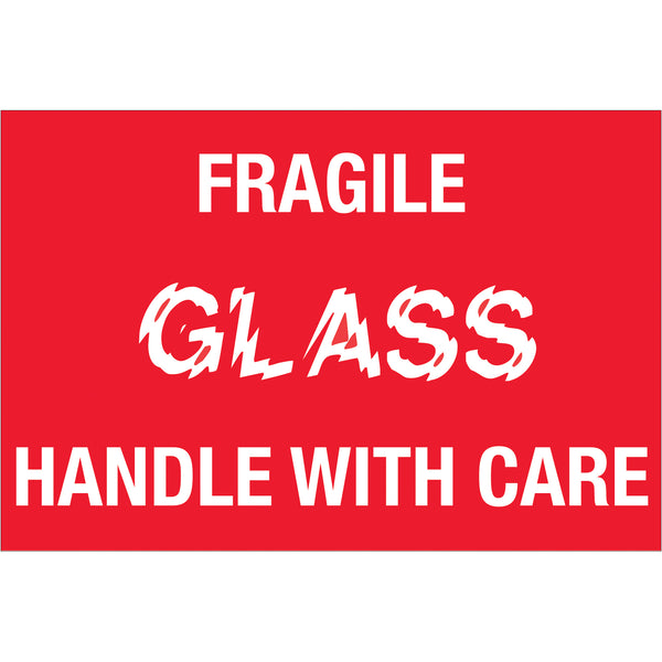 TAPE LOGIC® Labels, "Fragile - Glass - Handle With Care, 2" x 3", Red/White, 500/Roll (DL1066) Roll Of 500