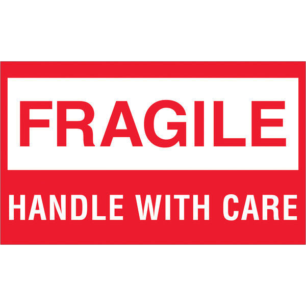 TAPE LOGIC® Labels, "Fragile - Handle With Care", 3" x 5", Red/White, 500/Roll (DL1070) Roll Of 500