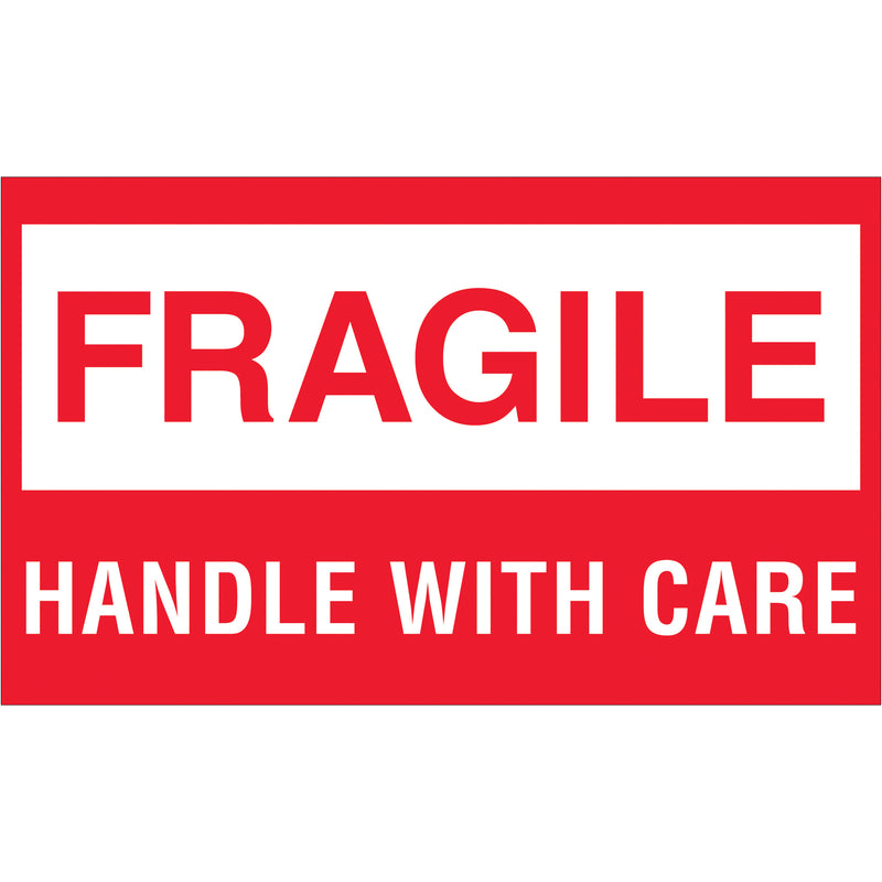 TAPE LOGIC® Labels, "Fragile - Handle With Care", 3" x 5", Red/White, 500/Roll (DL1070) Roll Of 500