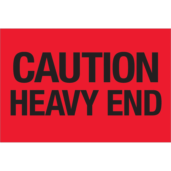 2 x 3" - "Caution - Heavy End" (Fluorescent Red) Labels, Roll Of 500 Roll Of 500