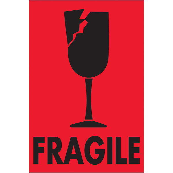 TAPE LOGIC® Labels, "Fragile", 2" x 3", Fluorescent Red, 500/Roll (DL1075) Roll Of 500