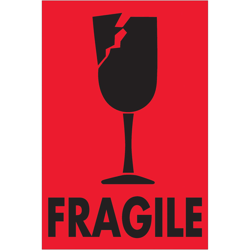 TAPE LOGIC® Labels, "Fragile", 2" x 3", Fluorescent Red, 500/Roll (DL1075) Roll Of 500