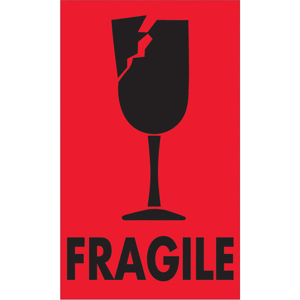 TAPE LOGIC® Labels, "Fragile", 3" x 5", Fluorescent Red, 500/Roll (DL1076) Roll Of 500