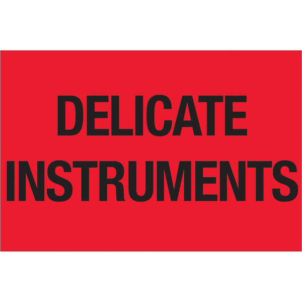 2 x 3" - "Delicate Instruments" (Fluorescent Red) Labels, Roll Of 500 Roll Of 500