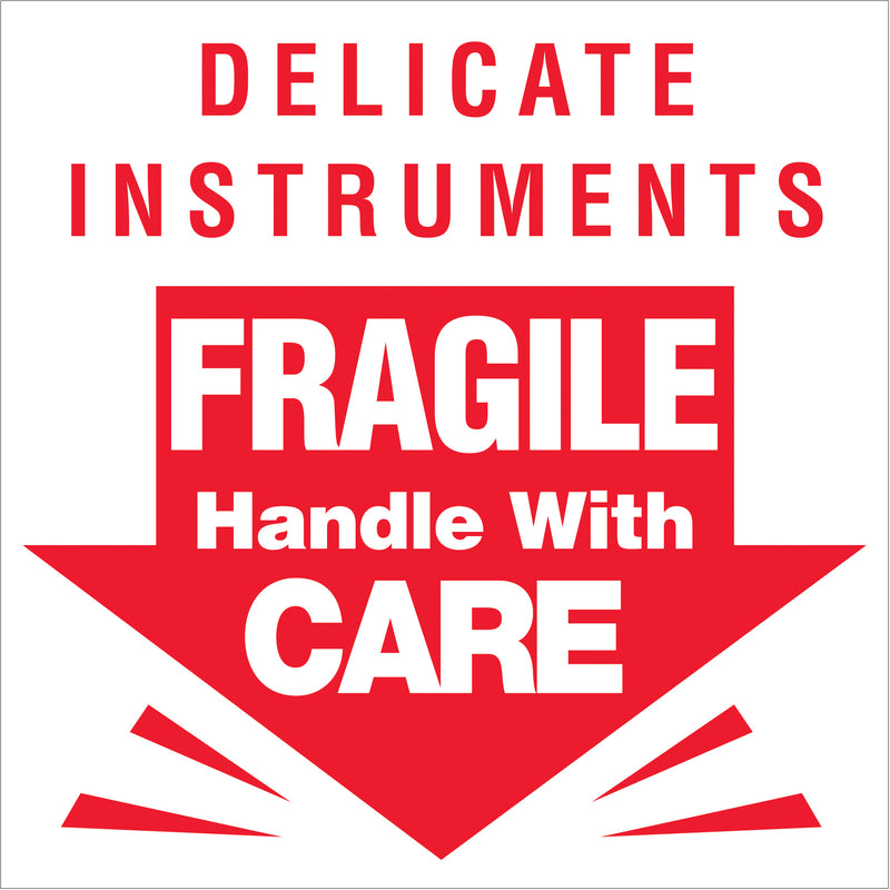 3 x 3" - "Delicate Instruments - Fragile" Labels (DL1080) Roll Of 500